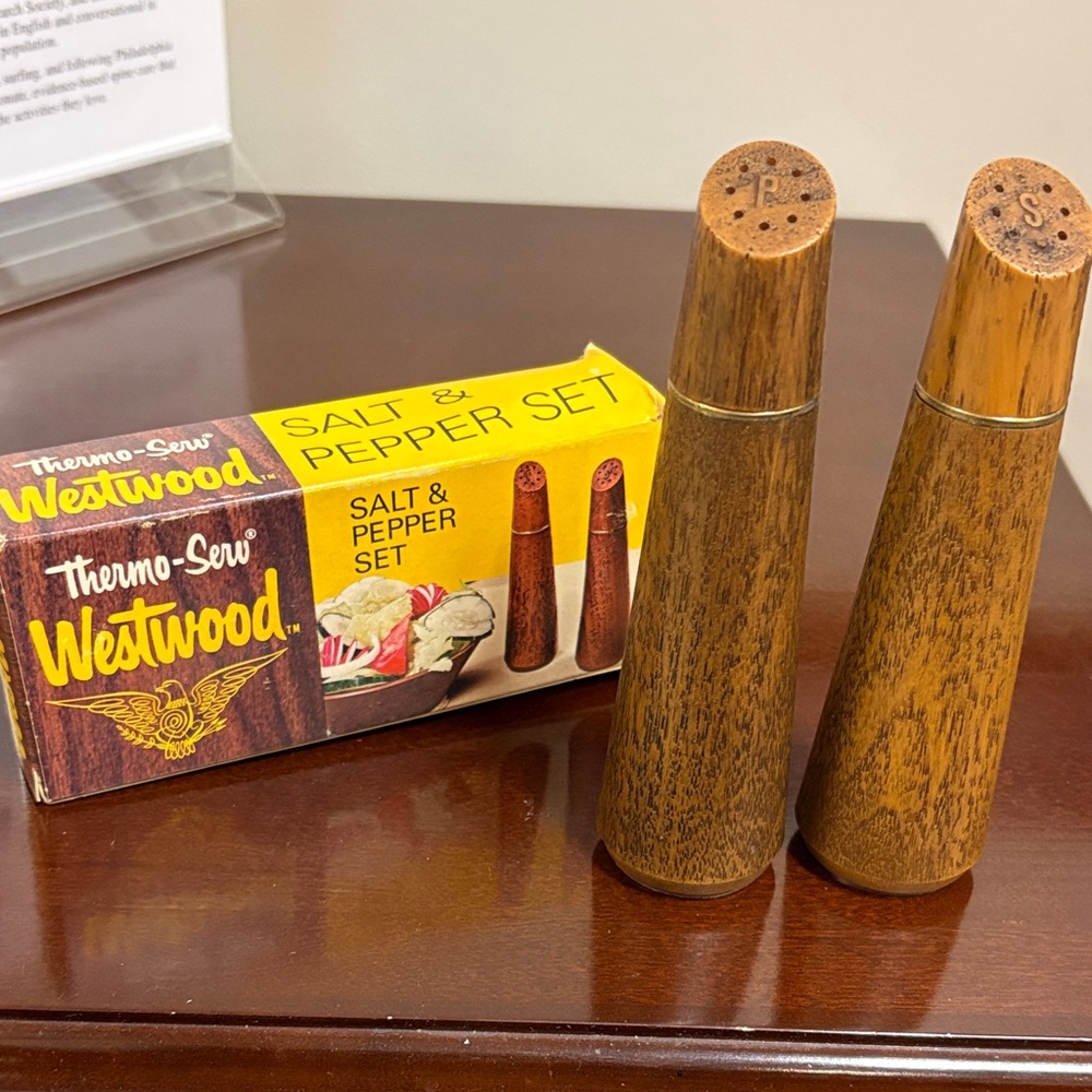 Vintage Westwood Wooden Salt and Pepper Shakers In Original Box